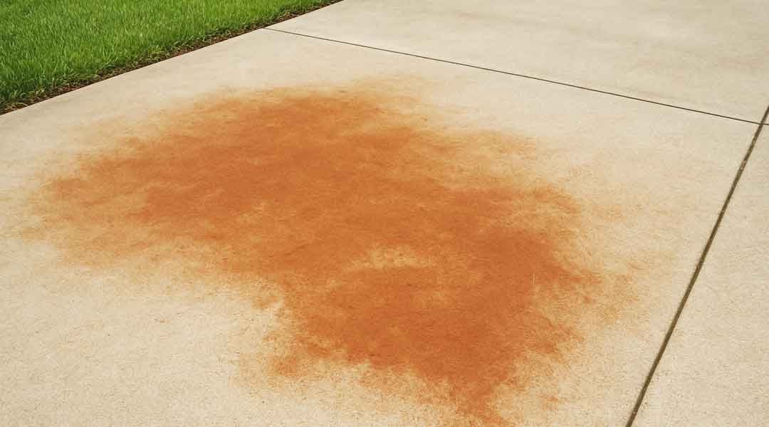 Red Clay Stain on Concrete Driveway